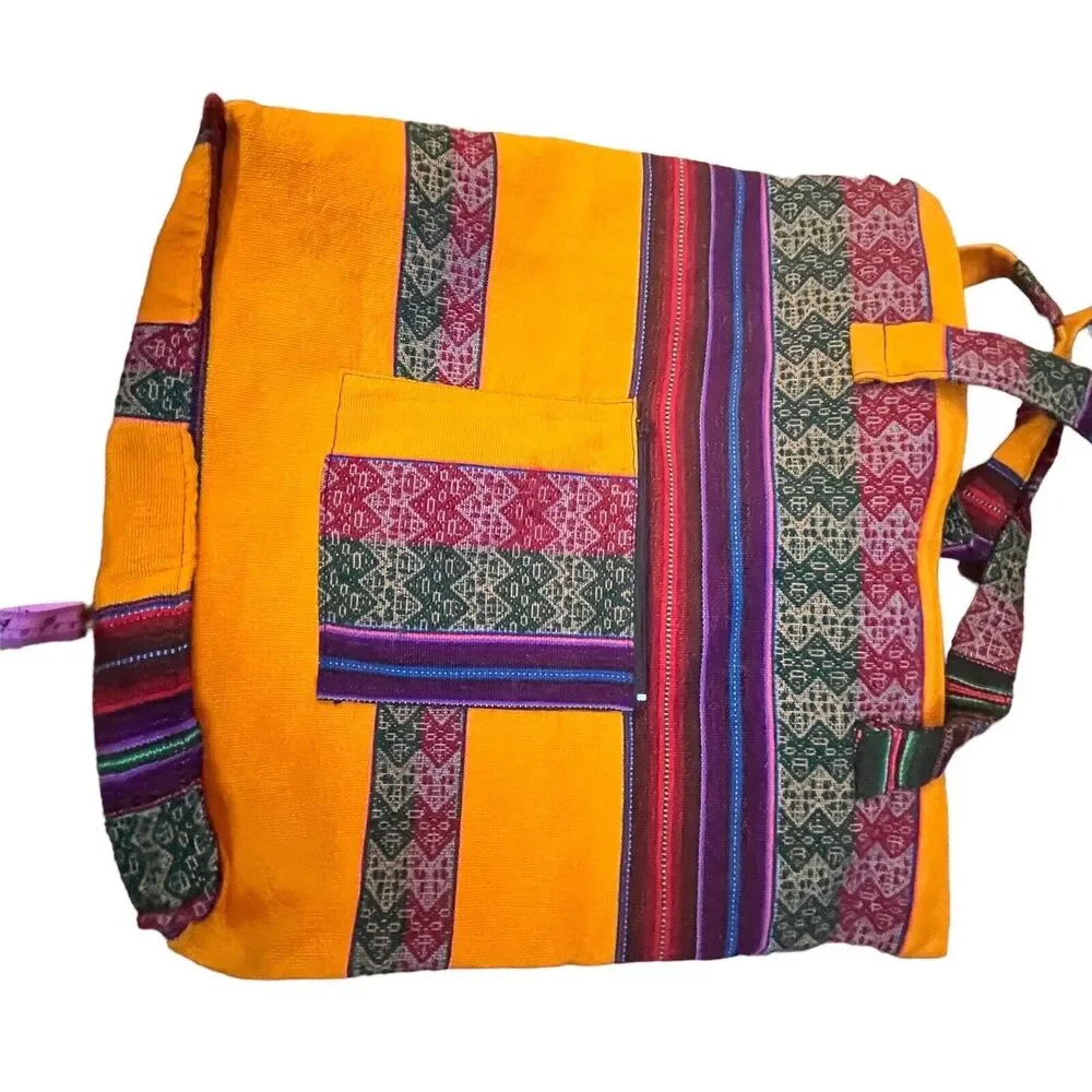 Peruvian Bag Purse Tote Inca Indian Tribal Textile Vintage Yellow Bold Colors